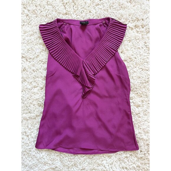 Ann Taylor Magenta Pleated V-Neck Sleeveless Tank Top S - Picture 1 of 4